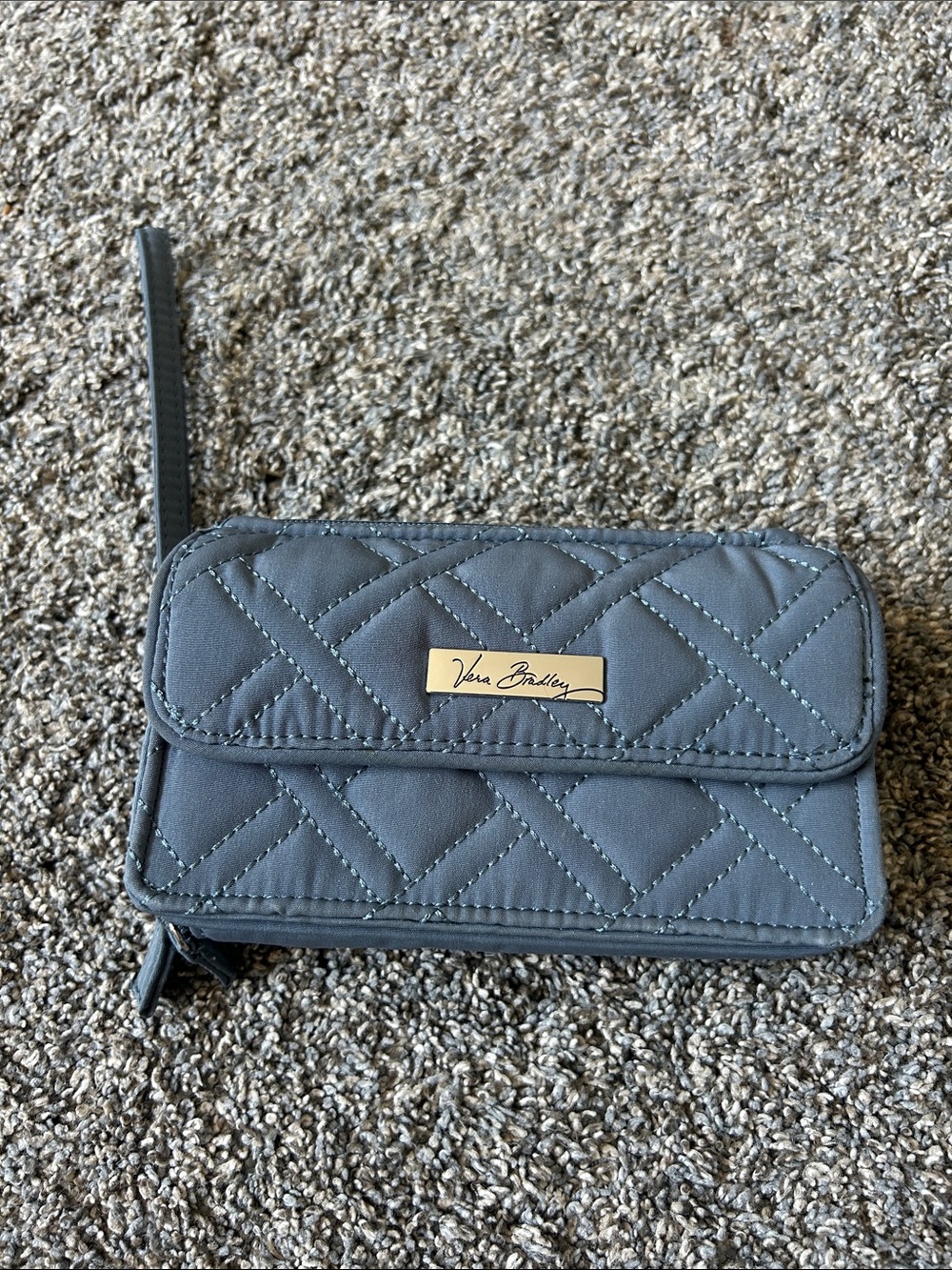 Vera Bradley Quilted Slate Gray Wristlet Wallet with Gold Plaque